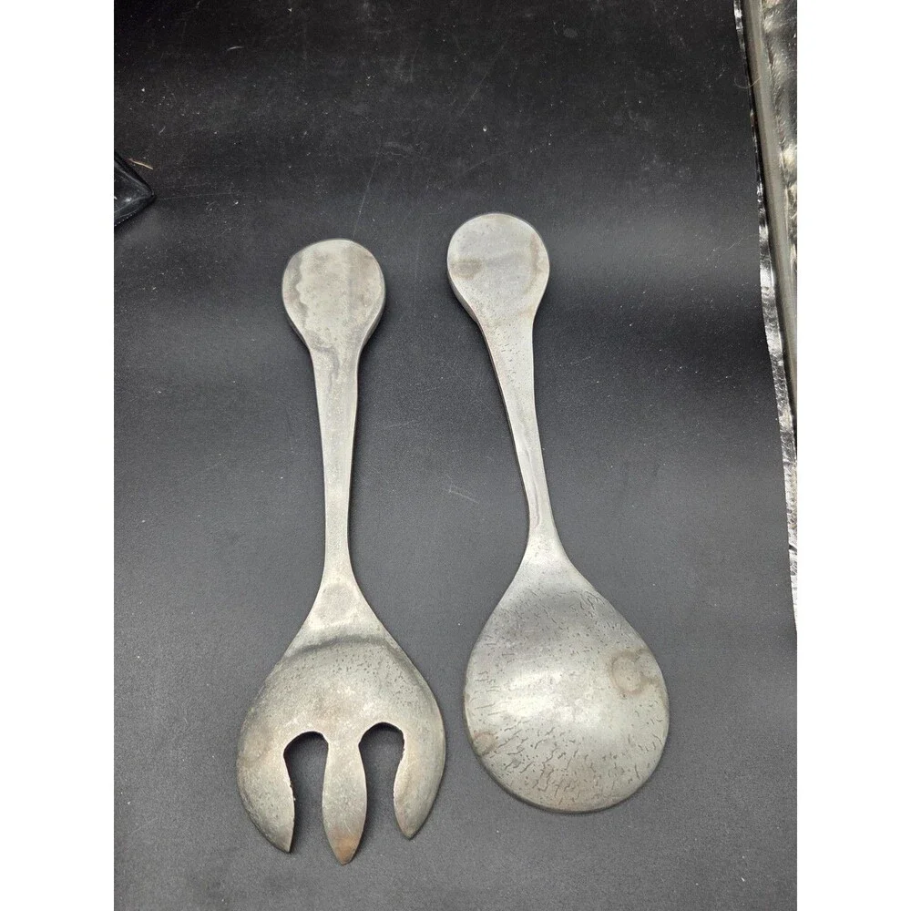 Albuhi Cast Aluminum Ceramic Salad Tossing Serving Set Fork Spoon Made in Mexico